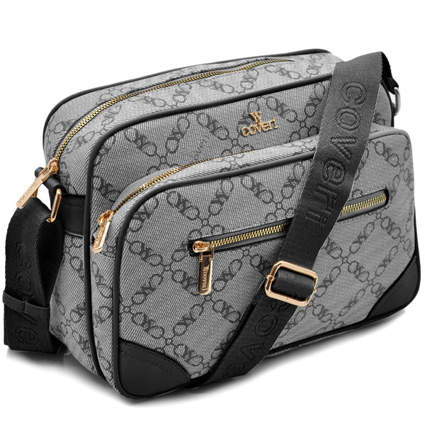 Borsa tracolla firmata YY COVERI in simil pelle pregiata tasche con cerniera fantasia logata originale