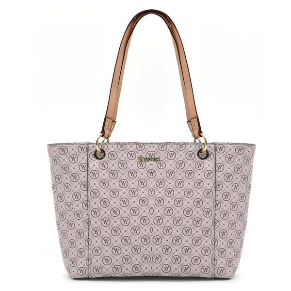 Borsa firmata yycoveri shopping tote capiente spalla tasche interne fantasia logata logo