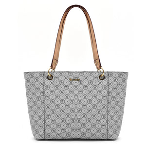 Borsa firmata yycoveri shopping tote capiente spalla tasche interne fantasia logata logo