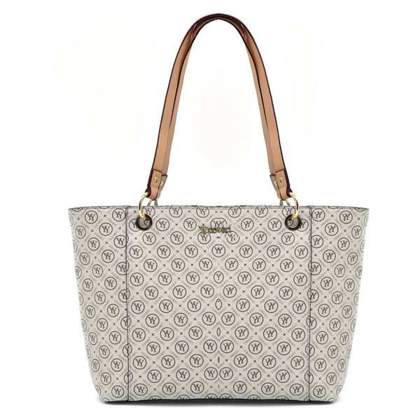 Borsa firmata yycoveri shopping tote capiente spalla tasche interne fantasia logata logo