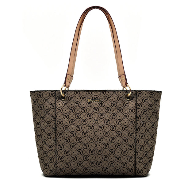 Borsa firmata yycoveri shopping tote capiente spalla tasche interne fantasia logata logo