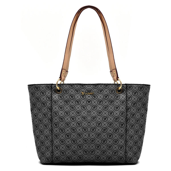 Borsa firmata yycoveri shopping tote capiente spalla tasche interne fantasia logata logo