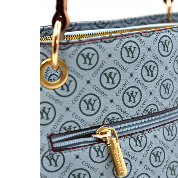 Borsa firmata yycoveri shopping tote capiente spalla tasche interne fantasia logata logo