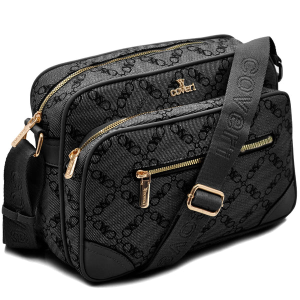 Borsa tracolla firmata YY COVERI in simil pelle pregiata tasche con cerniera fantasia logata originale