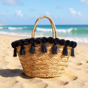 Lunare– Borsa Coffa Donna in Paglia Naturale Traforata pizzo Grande Vimini Mare Spiaggia Palma Decorata