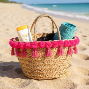 Lunare– Borsa Coffa Donna in Paglia Naturale Traforata pizzo Grande Vimini Mare Spiaggia Palma Decorata