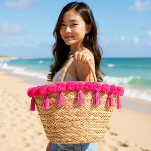 Lunare– Borsa Coffa Donna in Paglia Naturale Traforata pizzo Grande Vimini Mare Spiaggia Palma Decorata