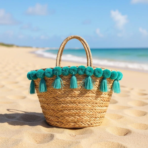 Lunare– Borsa Coffa Donna in Paglia Naturale Traforata pizzo Grande Vimini Mare Spiaggia Palma Decorata