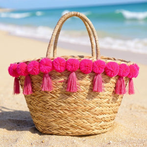 Lunare– Borsa Coffa Donna in Paglia Naturale Traforata pizzo Grande Vimini Mare Spiaggia Palma Decorata