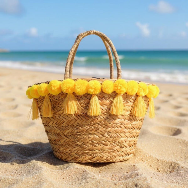 Lunare– Borsa Coffa Donna in Paglia Naturale Traforata pizzo Grande Vimini Mare Spiaggia Palma Decorata