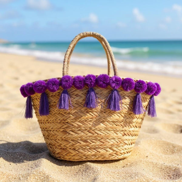 Lunare– Borsa Coffa Donna in Paglia Naturale Traforata pizzo Grande Vimini Mare Spiaggia Palma Decorata