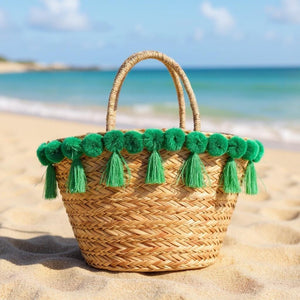 Lunare– Borsa Coffa Donna in Paglia Naturale Traforata pizzo Grande Vimini Mare Spiaggia Palma Decorata