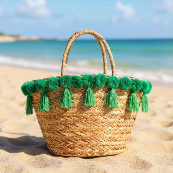 Lunare– Borsa Coffa Donna in Paglia Naturale Traforata pizzo Grande Vimini Mare Spiaggia Palma Decorata