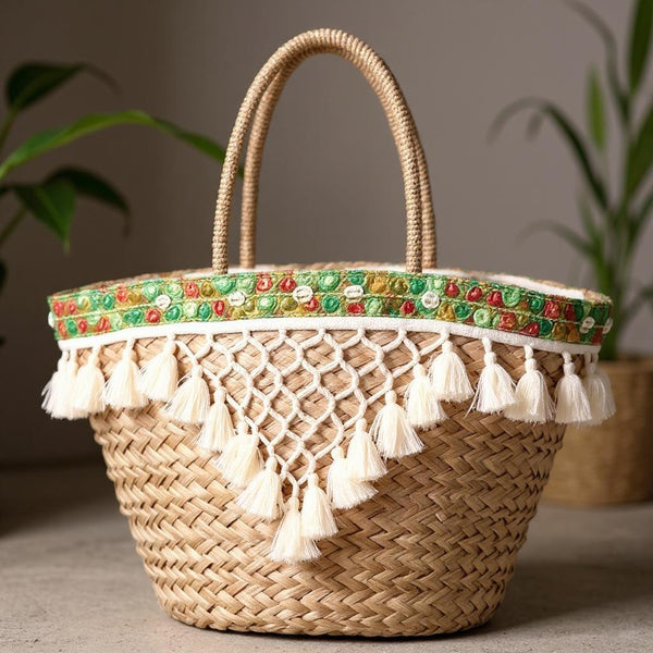 Amaranta – Borsa Coffa Donna in Paglia Naturale Traforata pizzo Grande Vimini Mare Spiaggia Palma Decorata