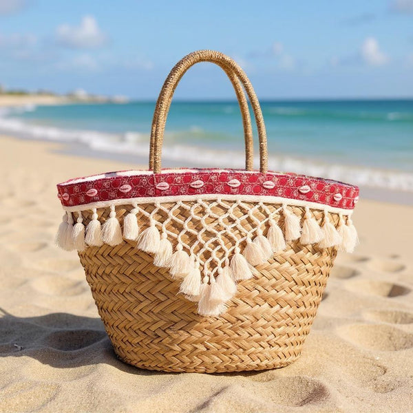 Amaranta – Borsa Coffa Donna in Paglia Naturale Traforata pizzo Grande Vimini Mare Spiaggia Palma Decorata