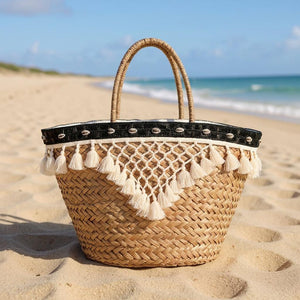 Amaranta – Borsa Coffa Donna in Paglia Naturale Traforata pizzo Grande Vimini Mare Spiaggia Palma Decorata