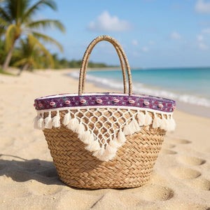 Amaranta – Borsa Coffa Donna in Paglia Naturale Traforata pizzo Grande Vimini Mare Spiaggia Palma Decorata