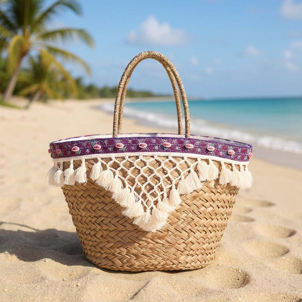 Amaranta – Borsa Coffa Donna in Paglia Naturale Traforata pizzo Grande Vimini Mare Spiaggia Palma Decorata