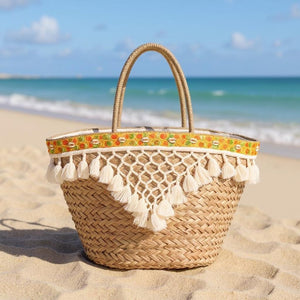 Amaranta – Borsa Coffa Donna in Paglia Naturale Traforata pizzo Grande Vimini Mare Spiaggia Palma Decorata