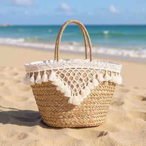 Amaranta – Borsa Coffa Donna in Paglia Naturale Traforata pizzo Grande Vimini Mare Spiaggia Palma Decorata