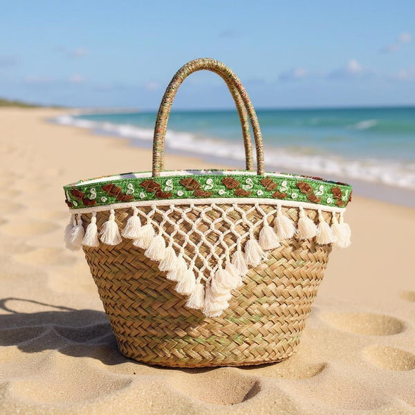 Amaranta – Borsa Coffa Donna in Paglia Naturale Traforata pizzo Grande Vimini Mare Spiaggia Palma Decorata