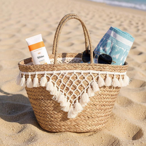 Amaranta – Borsa Coffa Donna in Paglia Naturale Traforata pizzo Grande Vimini Mare Spiaggia Palma Decorata