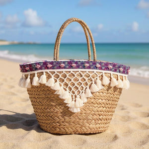 Amaranta – Borsa Coffa Donna in Paglia Naturale Traforata pizzo Grande Vimini Mare Spiaggia Palma Decorata