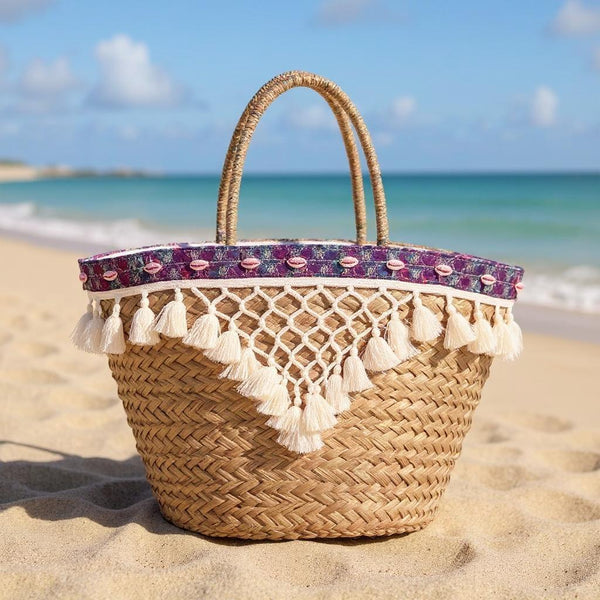 Amaranta – Borsa Coffa Donna in Paglia Naturale Traforata pizzo Grande Vimini Mare Spiaggia Palma Decorata