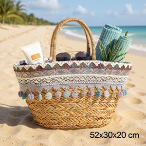 Vespera – Borsa Coffa Donna in Paglia Naturale Traforata pizzo Grande Vimini Mare Spiaggia Palma Decorata