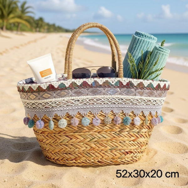 Vespera – Borsa Coffa Donna in Paglia Naturale Traforata pizzo Grande Vimini Mare Spiaggia Palma Decorata