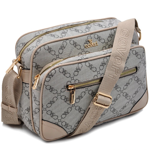 Borsa tracolla firmata YY COVERI in simil pelle pregiata tasche con cerniera fantasia logata originale