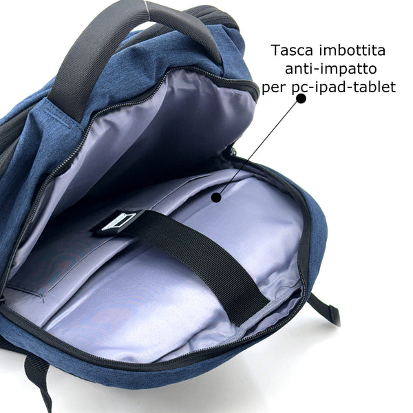 ORION - Zaino Uomo Antifurto Impermeabile USB – Elegante e Capiente per Scuola, Lavoro o Viaggio
