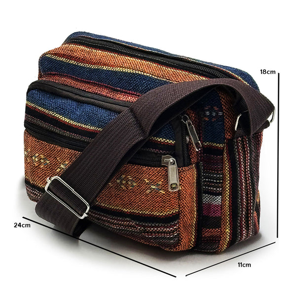 Borsa Donna tessuto nuova Tracolla Multi Tasche piccola 4 zip colorata etnica