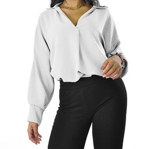 Camicia ITALY blusa donna morbida colletto elegante larga casual maniche lunghe