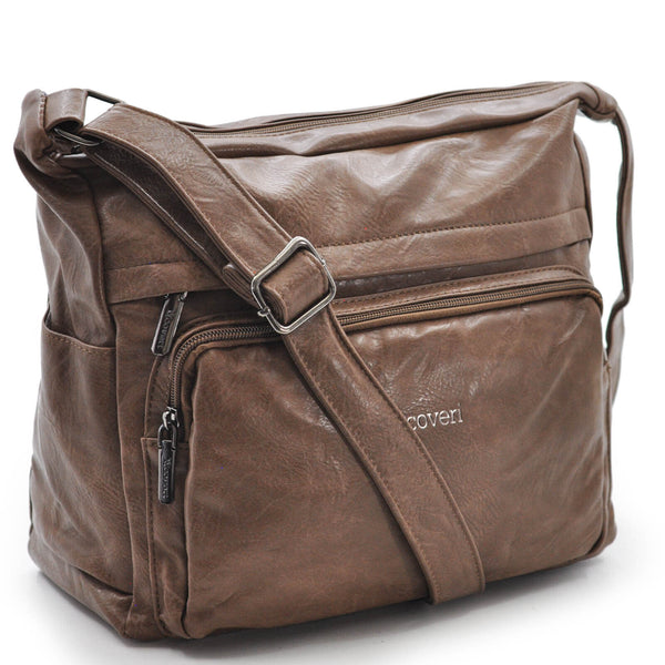 Borsa donna firmata YYcoveri pelle beige tracolla capiente multi tasche giorno