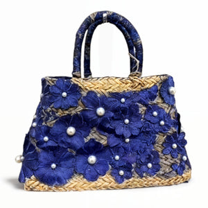 Vimini Vogue – Borsa Coffa Donna in Paglia Naturale Traforata pizzo  fiori perle Grande Vimini Mare Spiaggia Palma Decorata