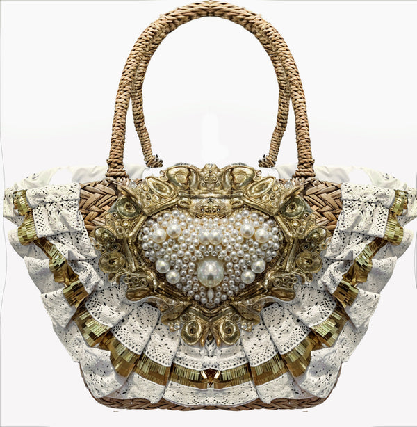 La Aura Naturale – Borsa Coffa Donna in Paglia Naturale Traforata jeans Grande Vimini Mare Spiaggia Palma Decorata (Copia)