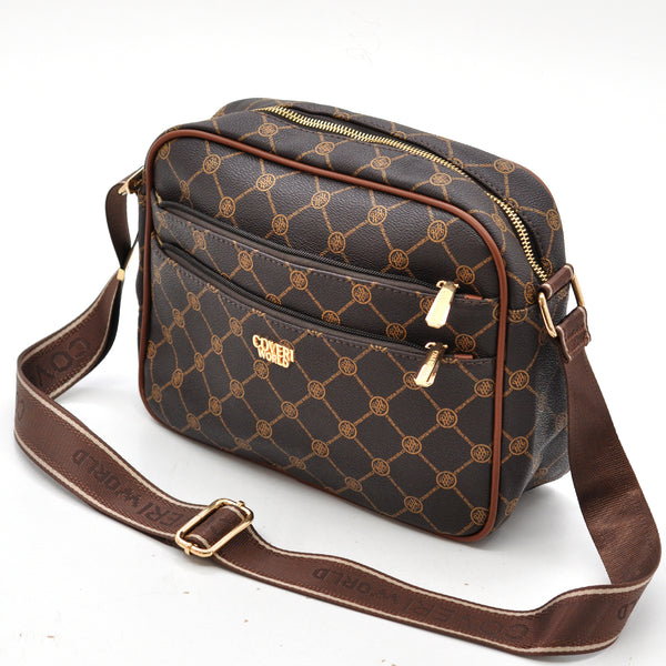 Borsa firmata Coveri World logata borsetta donna logo zip tracolla fantasia multi tasche