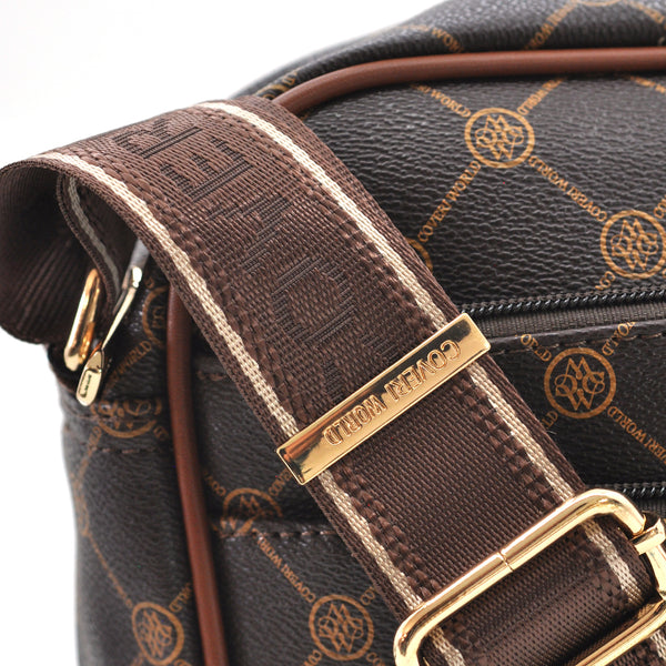 Borsa firmata Coveri World logata borsetta donna logo zip tracolla fantasia multi tasche