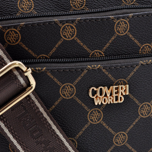 Borsa firmata Coveri World logata borsetta donna logo zip tracolla fantasia multi tasche