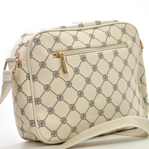 Borsa firmata Coveri World logata borsetta donna logo zip tracolla fantasia multi tasche