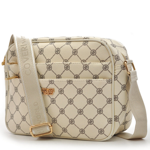 Borsa firmata Coveri World logata borsetta donna logo zip tracolla fantasia multi tasche