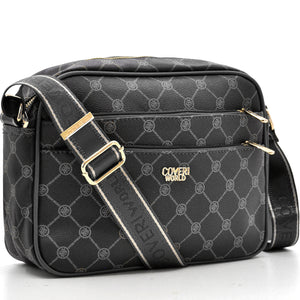 Borsa firmata Coveri World logata borsetta donna logo zip tracolla fantasia multi tasche