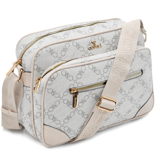 Borsa tracolla firmata YY COVERI in simil pelle pregiata tasche con cerniera fantasia logata originale