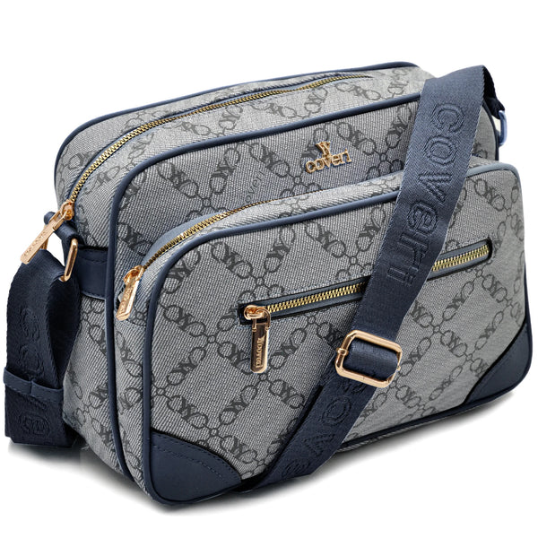 Borsa tracolla firmata YY COVERI in simil pelle pregiata tasche con cerniera fantasia logata originale