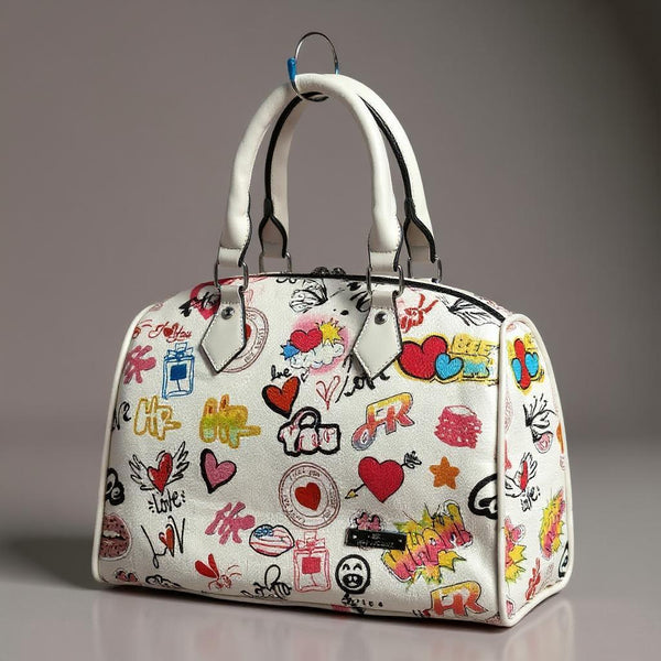 Borsa bauletto tote capiente spalla multicolore fantasia fumetto nuova simil pelle