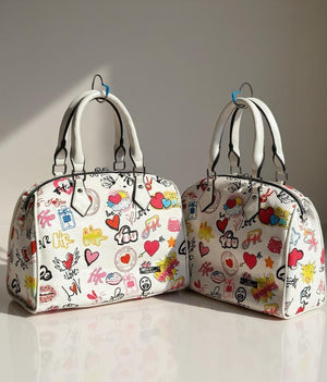 Borsa bauletto tote capiente spalla multicolore fantasia fumetto nuova simil pelle