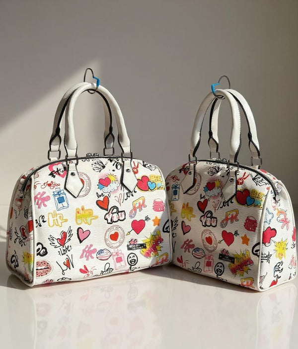 Borsa bauletto tote capiente spalla multicolore fantasia fumetto nuova simil pelle