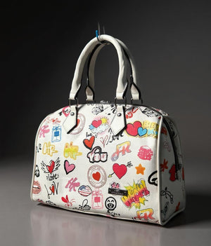 Borsa bauletto tote capiente spalla multicolore fantasia fumetto nuova simil pelle