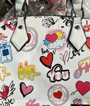 Borsa bauletto tote capiente spalla multicolore fantasia fumetto nuova simil pelle